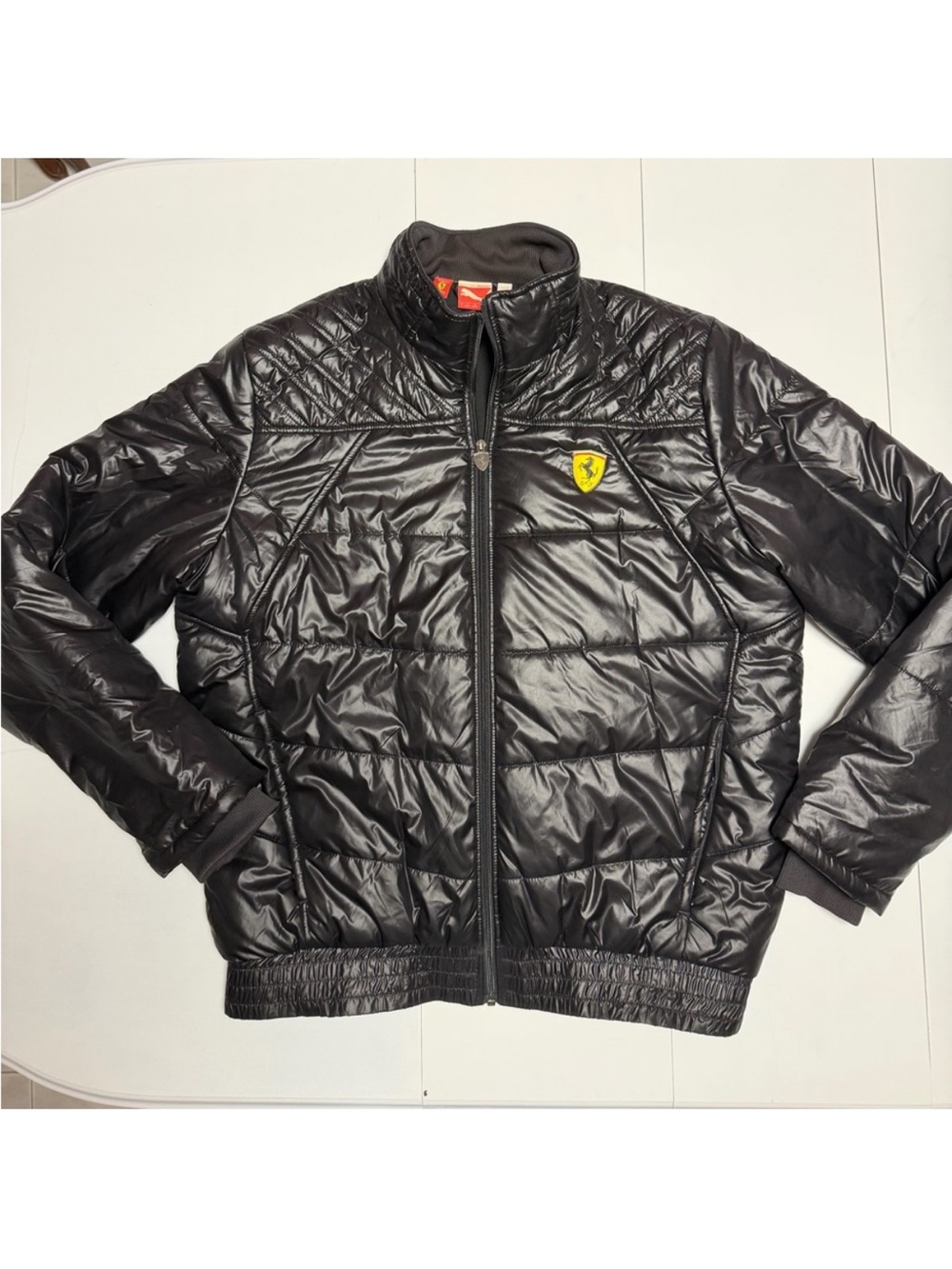 Ferrari Black Quilted Bomber Jacket with Shield Patch